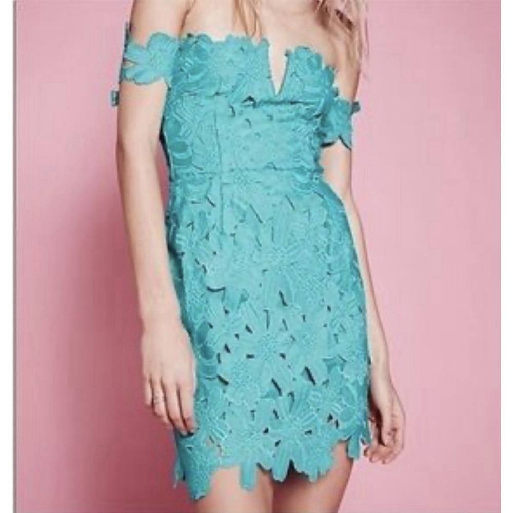 Saylor‎ x Free People Green Floral Lace Off Shoulder Dress S NWT